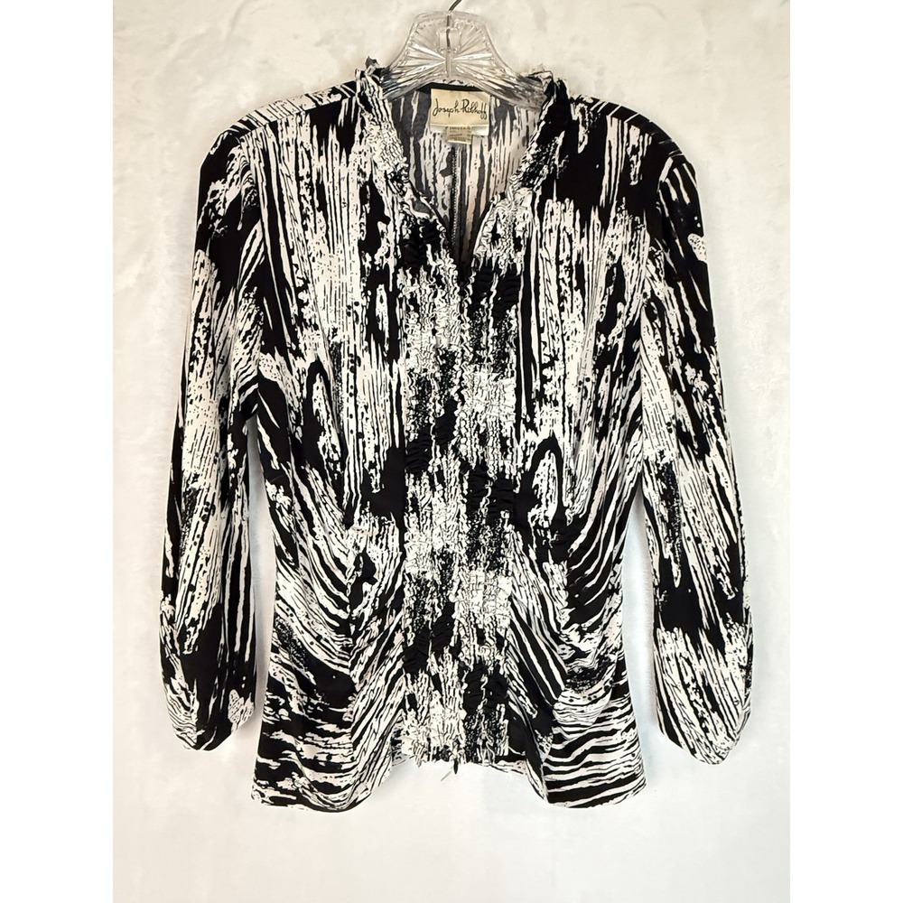 Joseph Ribkoff Black White Abstract Ruched Blouseβ Stretch Career Chic